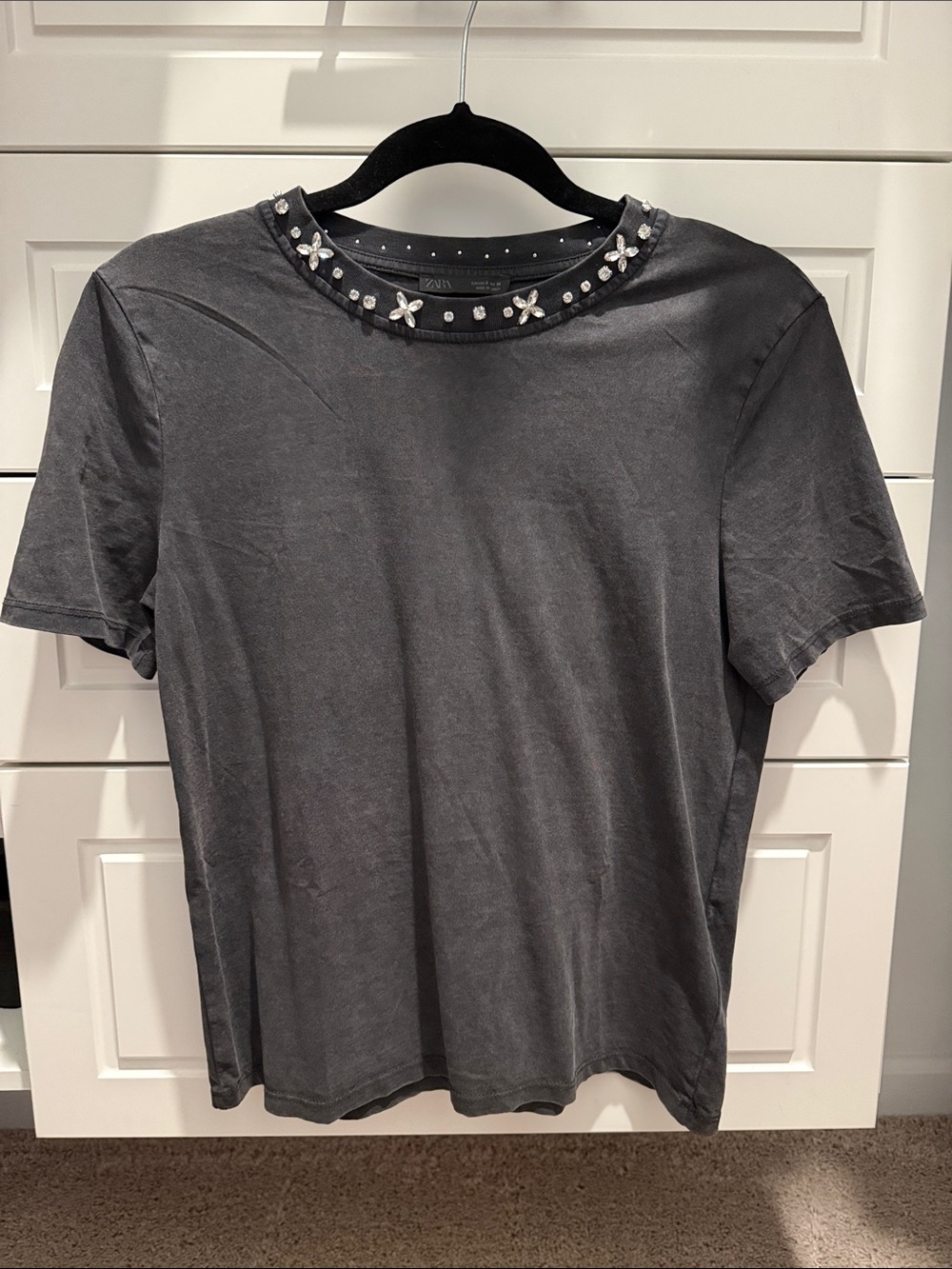 Zara Black Embellished Jewel-Neck Top